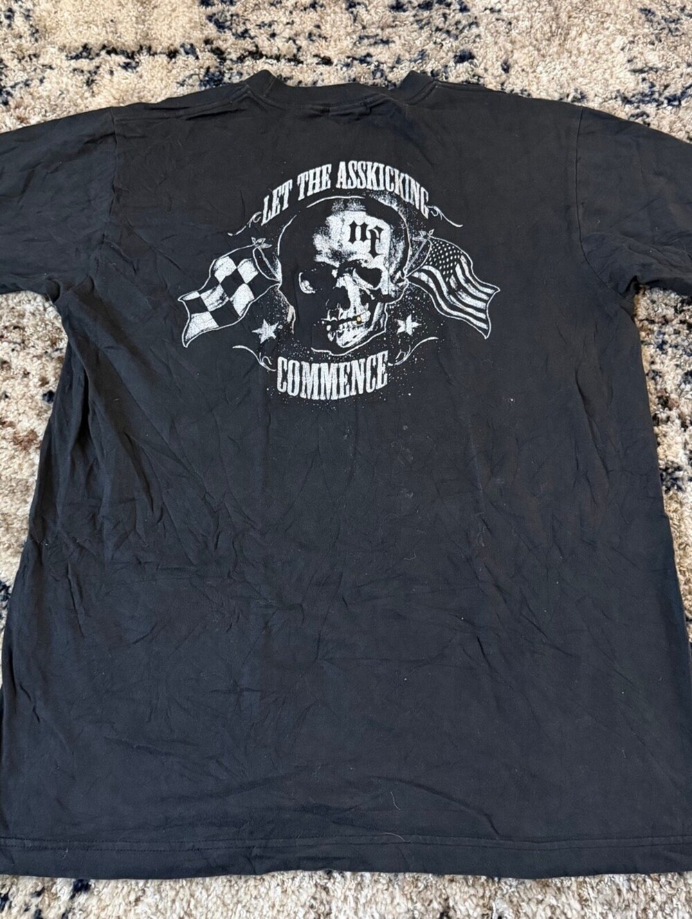 No Fear Let the Asskicking Commence Skull Tee L Black